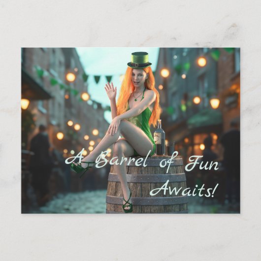 St Patrick's Day Beauty sitzt auf einem Fass Postkarte (Vorderseite)