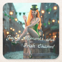 St Patrick's Day Beauty sitzt auf einem Fass Rechteckiger Pappuntersetzer