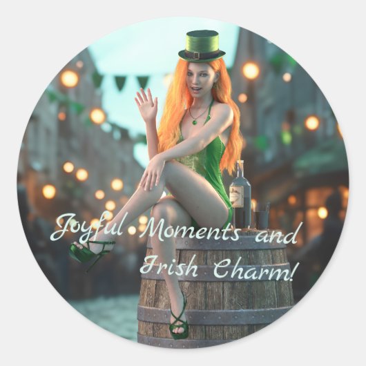 St Patrick's Day Beauty sitzt auf einem Fass Runder Aufkleber (Vorderseite)