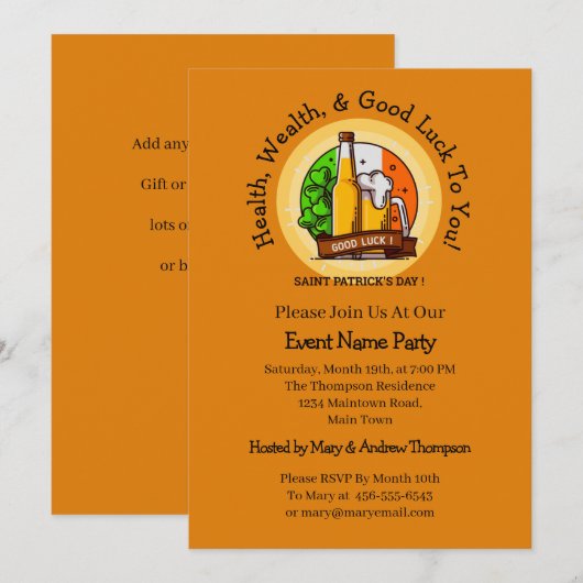 St Patricks Day Beer & Flag Edit Message Party Einladung (Vorne/Hinten)