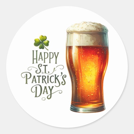 St Patricks Day Beer Green Kleeblatt Illustration Runder Aufkleber (Vorderseite)