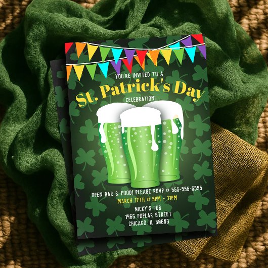 St Patrick's Day Beer Party Green Kleeblatt Einladung