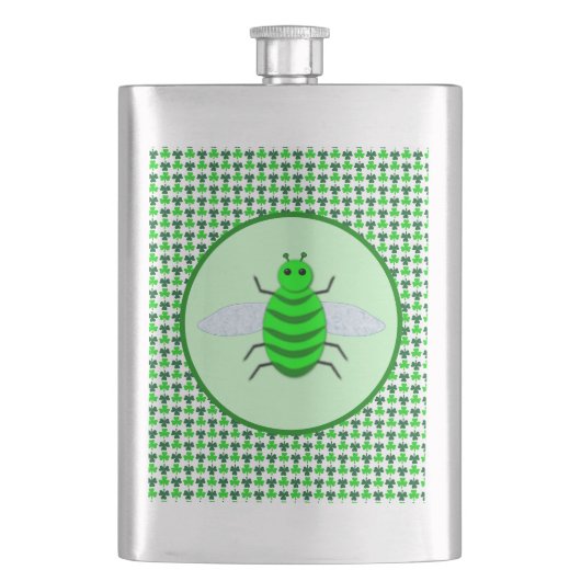 St. Patricks Day Bienen und Kleeblätter Flachmann (Vorderseite)