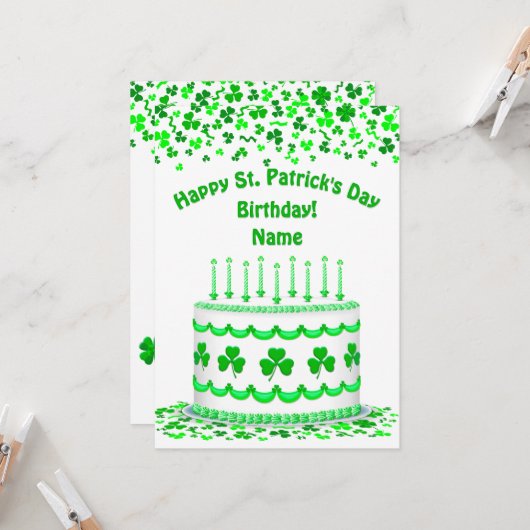 St Patrick's Day Birthday Cake Custom Candles Flat Karte (Vorderseite/Rückseite Beispiel)