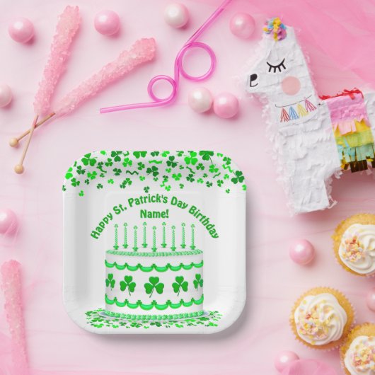 St Patrick's Day Birthday Cake Custom Candles Pappteller (Party)