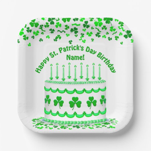 St Patrick's Day Birthday Cake Custom Candles Pappteller (Vorderseite)