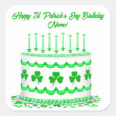 St Patrick's Day Birthday Cake Custom Candles Quadratischer Aufkleber (Vorderseite)