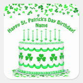 St Patrick's Day Birthday Cake Custom Candles Quadratischer Aufkleber (Vorderseite)