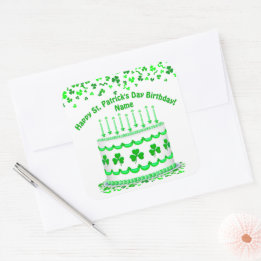 St Patrick's Day Birthday Cake Custom Candles Quadratischer Aufkleber