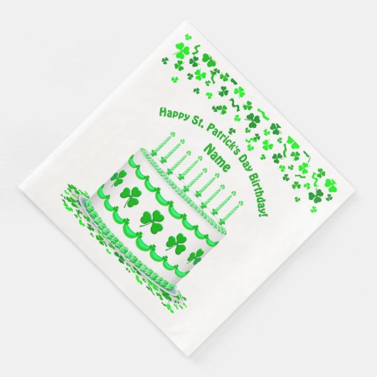 St Patrick's Day Birthday Cake Custom Candles Serviette (Ecke)