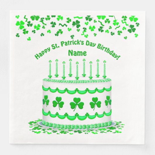St Patrick's Day Birthday Cake Custom Candles Serviette (Vorderseite)