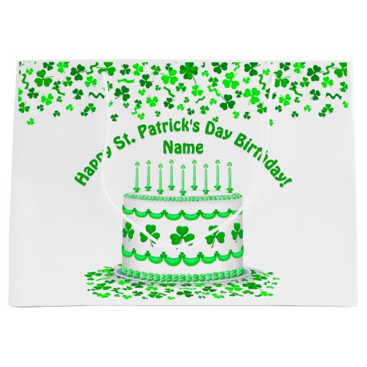St Patrick's Day Birthday Cake Customizable Candle Große Geschenktüte (Vorderseite)