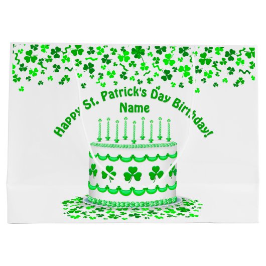 St Patrick's Day Birthday Cake Customizable Candle Große Geschenktüte (Rückseite)