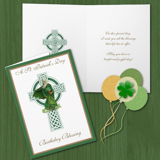 St. Patrick's Day Birthday Green Celtic Cross Karte