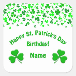 St Patrick's Day Birthday Green Shamrocks Confetti Quadratischer Aufkleber
