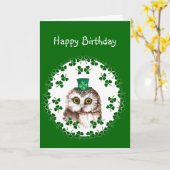 St. Patrick's Day Birthday Luck & Wisdom Owl Karte (Gelbe Blume)
