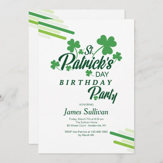 St. Patrick's Day Birthday Party Einladung (Vorne/Hinten)