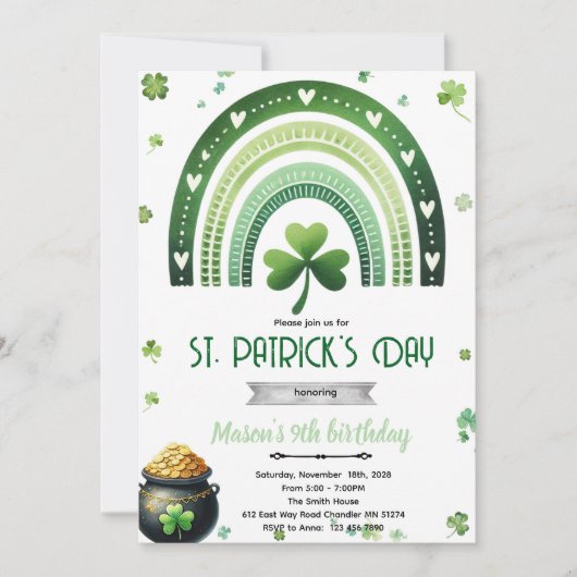 St. Patrick's Day Birthday party invitation Einladung (Vorderseite)
