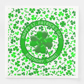 St Patrick's Day Birthday Shamrocks Personalized Serviette