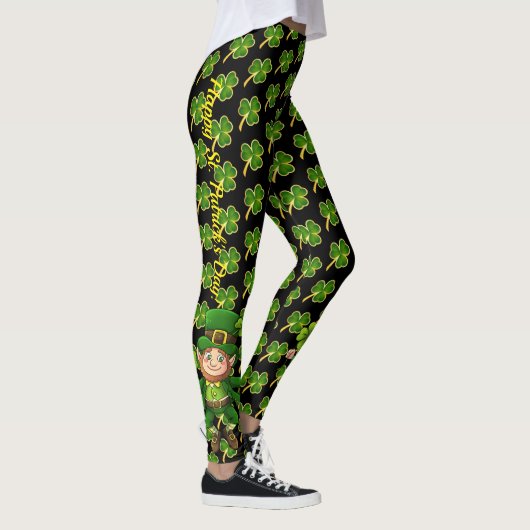St Patrick's Day Black and Green Fun Leggings (Rechts)