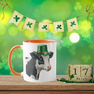 St. Patrick's Day Black and White Cow Tasse