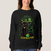 St Patricks Day Black Cat Leprechaun Shamrock Funn Sweatshirt (Vorderseite)