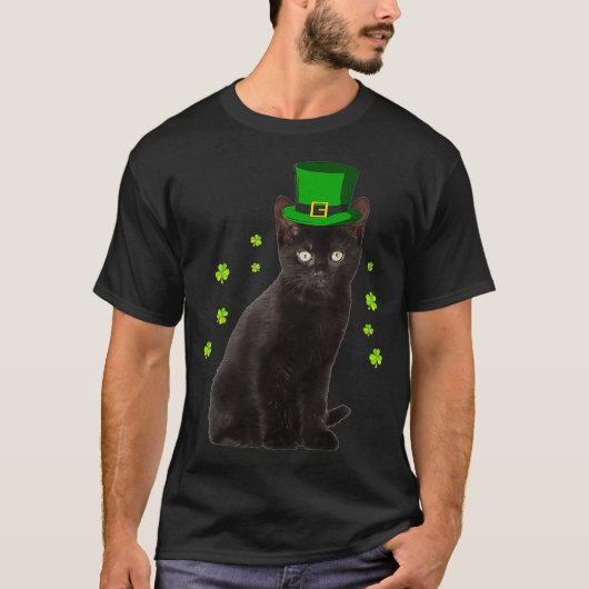 St Patricks Day Black Cat Men Irish Paddy T-Shirt (Vorderseite)