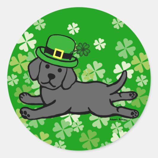 St. Patrick's Day Black Lab Baby Runder Aufkleber (Vorderseite)