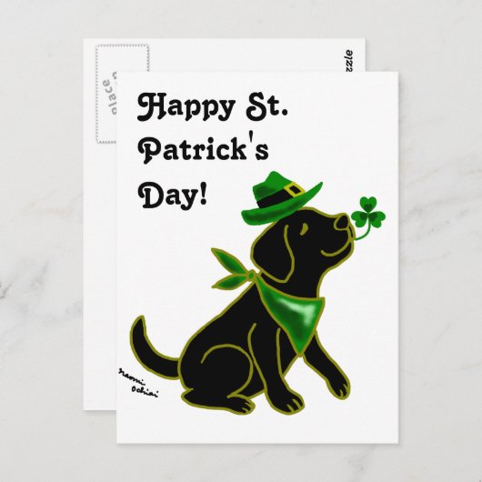St. Patrick's Day Black Labrador Postkarte (Vorne/Hinten)