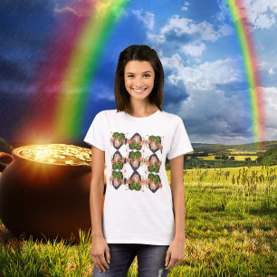 St Patricks Day Blume Herz Kleeblatt Muster Damen T-Shirt