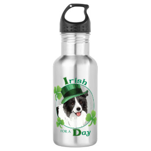 St. Patrick's Day Border Collie Edelstahlflasche