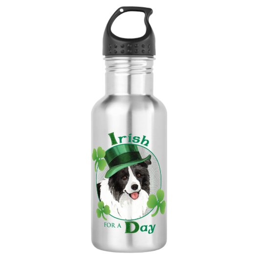 St. Patrick's Day Border Collie Edelstahlflasche (Vorderseite)