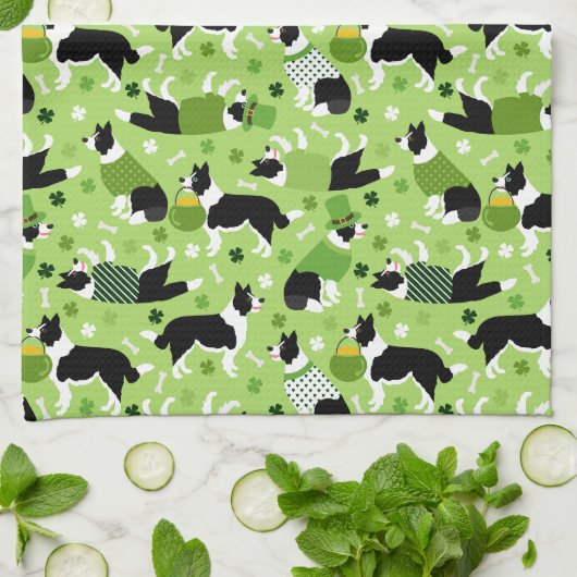 St. Patrick's Day Border Collie Pattern Geschirrtuch (Gefaltet)