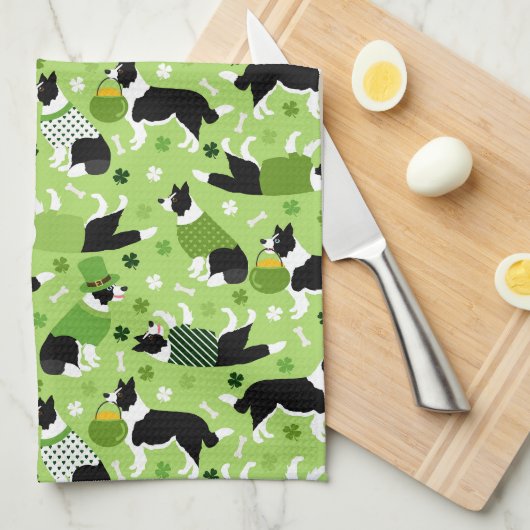 St. Patrick's Day Border Collie Pattern Geschirrtuch (Viertel Falte)
