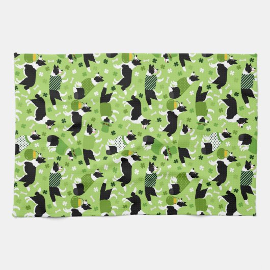 St. Patrick's Day Border Collie Pattern Geschirrtuch (Horizontal)