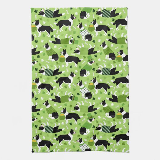 St. Patrick's Day Border Collie Pattern Geschirrtuch (Vertikal)