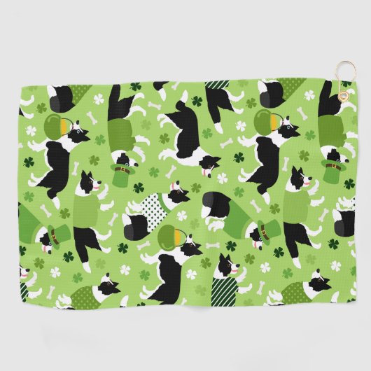 St. Patrick's Day Border Collie Pattern Golfhandtuch (Horizontal)