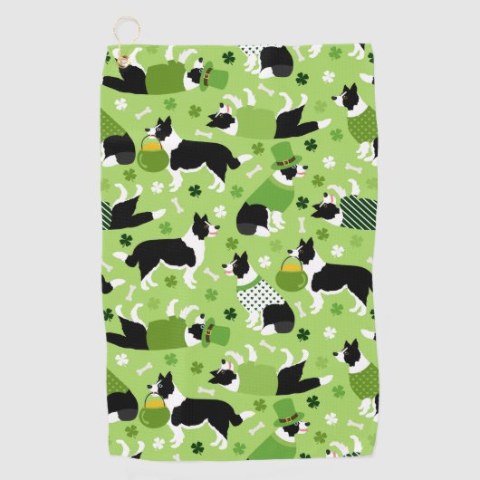 St. Patrick's Day Border Collie Pattern Golfhandtuch (Vorderseite)