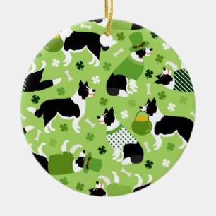 St. Patrick's Day Border Collie Pattern Keramik Ornament