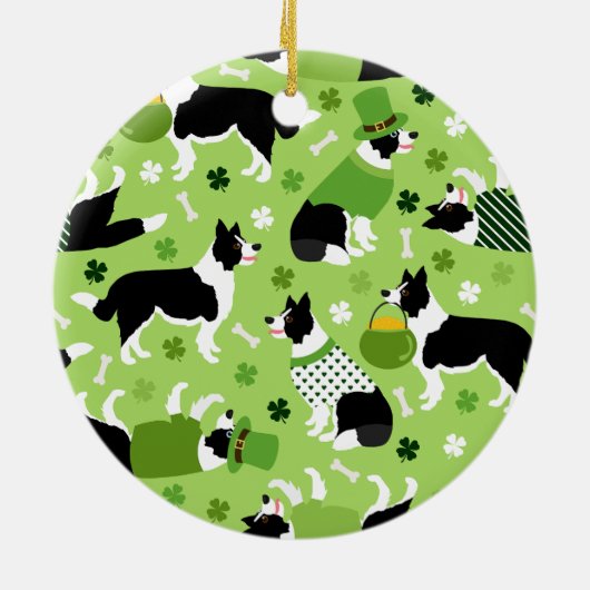 St. Patrick's Day Border Collie Pattern Keramik Ornament (Hinten)
