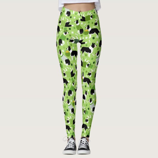 St. Patrick's Day Border Collie Pattern Leggings (Vorderseite)