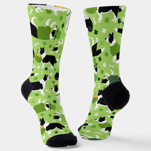St. Patrick's Day Border Collie Pattern Socken (Gewinkelt)