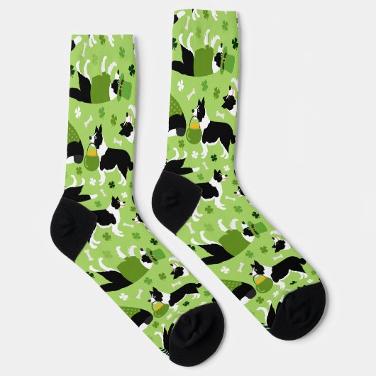 St. Patrick's Day Border Collie Pattern Socken (Rechts)