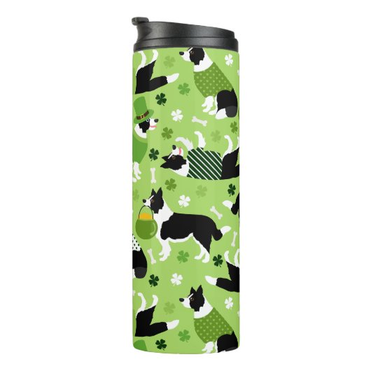 St. Patrick's Day Border Collie Pattern Thermosbecher (Nach rechts gedreht)