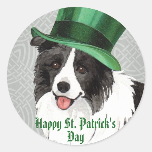 St. Patrick's Day Border Collie Runder Aufkleber (Vorderseite)
