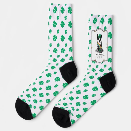 St Patrick's Day Boston Terrier Dog (schwarz) Funn Socken (Linkes Detail)