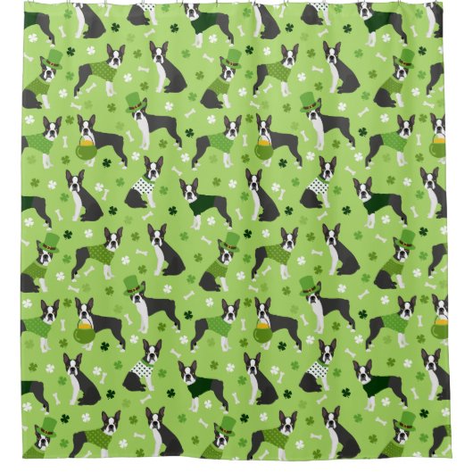 St. Patrick's Day Boston Terrier Duschvorhang (Vorderseite)