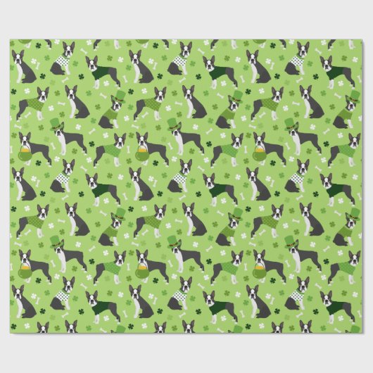 St. Patrick's Day Boston Terrier Geschenkpapier (Flach)