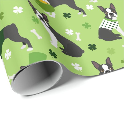 St. Patrick's Day Boston Terrier Geschenkpapier (Rolleneckpunkt)