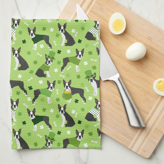 St. Patrick's Day Boston Terrier Geschirrtuch (Viertel Falte)